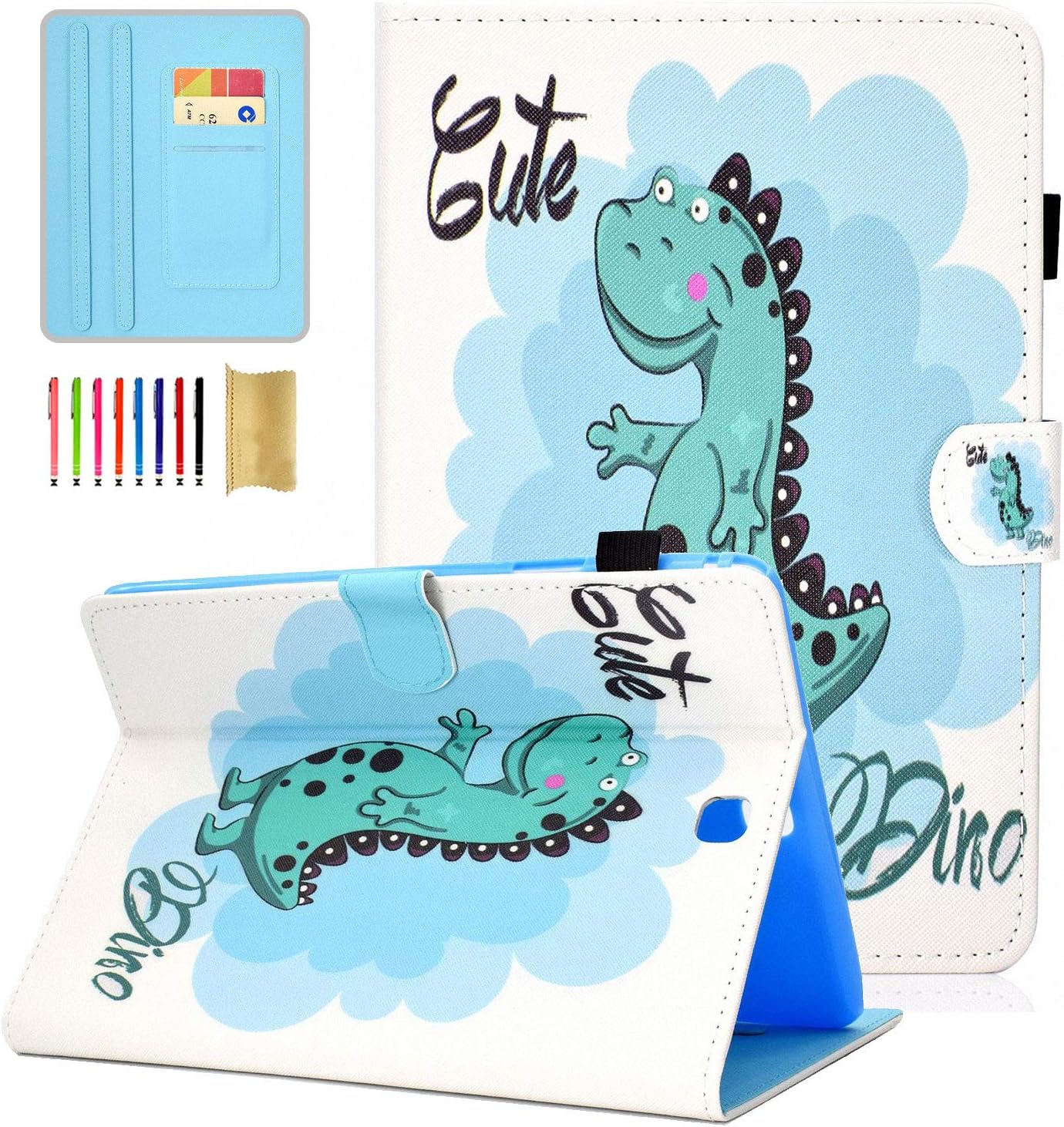 APOLL Case for Samsung Galaxy Tab A 9.7 Inch T550 / P550 2015 Release with Auto Wake/Sleep and Document Card Pocket,Super Slim Shockproof Anti-Slip Multiple Viewing Angles Stand Cover,Dinosaur
