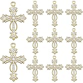 Weyuley 20pcs Rosary Cross Charms Links Connector Charm for Rosary Bead Necklace Making Supplies Light Gold Rhinestone Pendants Alloy Hanging Ornament for DIY Necklace Bracelet Earring Jewelry Making
