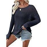 EVALESS Womens Sweaters Casual 2026 Spring Summer Crochet Hollow Out Tops Crewneck Long Sleeve Beach Cover Ups Cruise Outfits