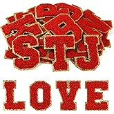 Morcheiong 26Pcs Self Adhesive Chenille Letter Patches A-Z, Chenille Letters for Clothing, Fabric, Shoes, Bags (Red)