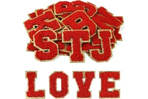 Morcheiong 26Pcs Self Adhesive Chenille Letter Patches A-Z, Chenille Letters for Clothing, Fabric, Shoes, Bags (Red)
