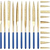 10 Pcs Needle File Set, Diamond Needle Files 4x160mm, Gold | Hardened Alloy Steel Small File, Miniature and Model Files for Wood, Plastic, Metal, Jewelry Carving and DIY Craft
