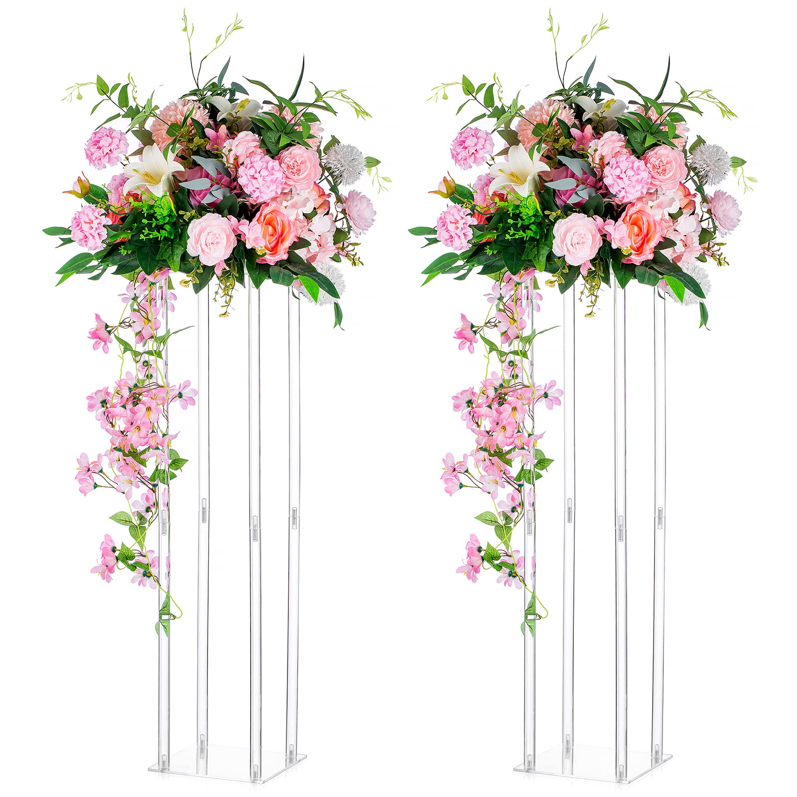 Photo 1 of ** the photo and description is only to the reference**Nuptio Wedding Centerpieces Acrylic Vases - 2 Pcs 31.5 inch Tall Flower Vase Flowers Stand for Party Tables Decorations - Elegant Bulk Weddings Decoration Table Geometric Centerpiece Stands