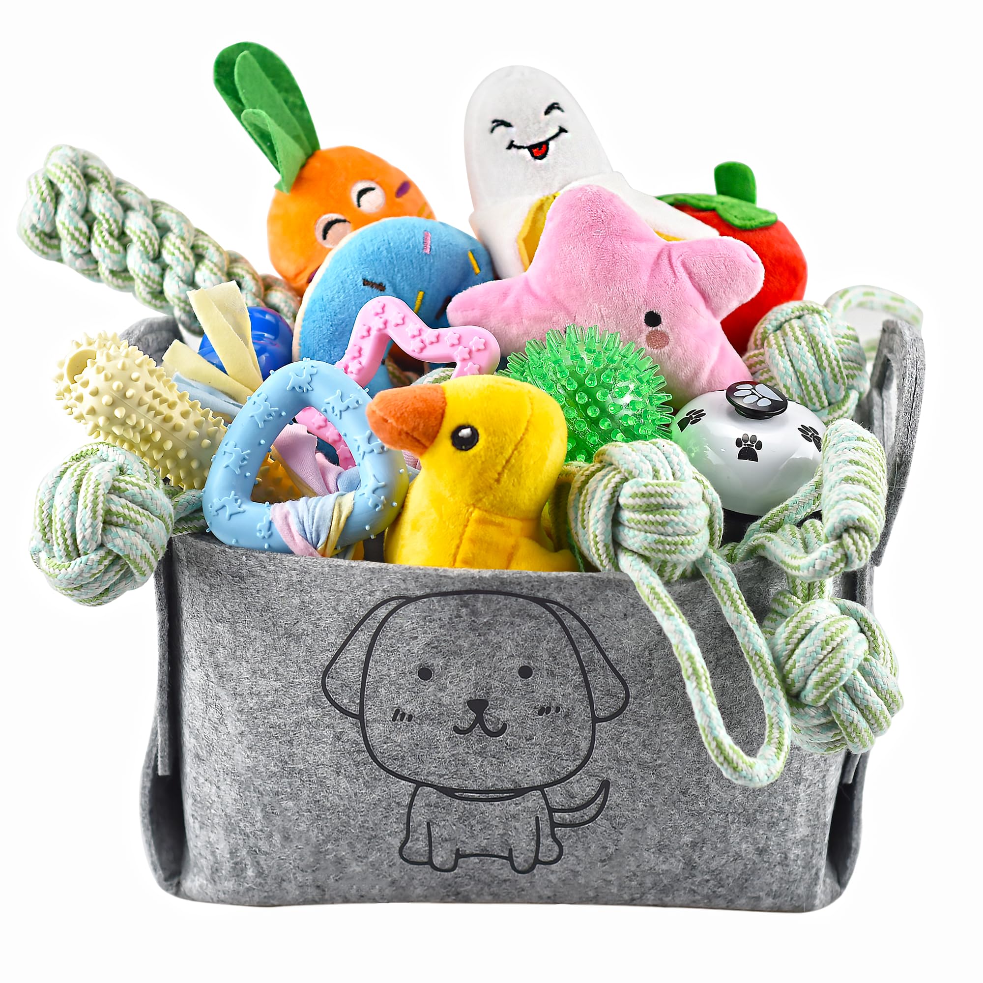 Ousiya 24 Pack Puppy Toys Set with Storage Box - Small Dog Teething Toys for Playing and Training