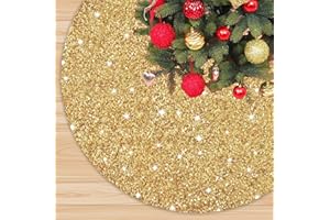 FANPROMS Gold Christmas Tree Skirt 21 Inch Mini Sequin Tree Skirt Luxury Velvet Tree Skirts for Artificial Trees Glitter Xmas Tree Ring Rustic Embroidered Tree Base Cover for Christmas TableTop Tree Decoration