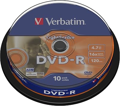 Verbatim 43643 16x DVD-R Lightscribe 4.7GB Spindle 10 Pack Data Archiving