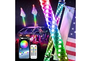 SAFEBAO 4FT-2PC LED Whip Lights for UTV RGB Chasing/Dancing Light Remote Control APP-Supported, 600+ Color Mode Combinations, RGB Chasing Lighted Antenna Whips for UTV, ATV, Truck, Dune Buggy