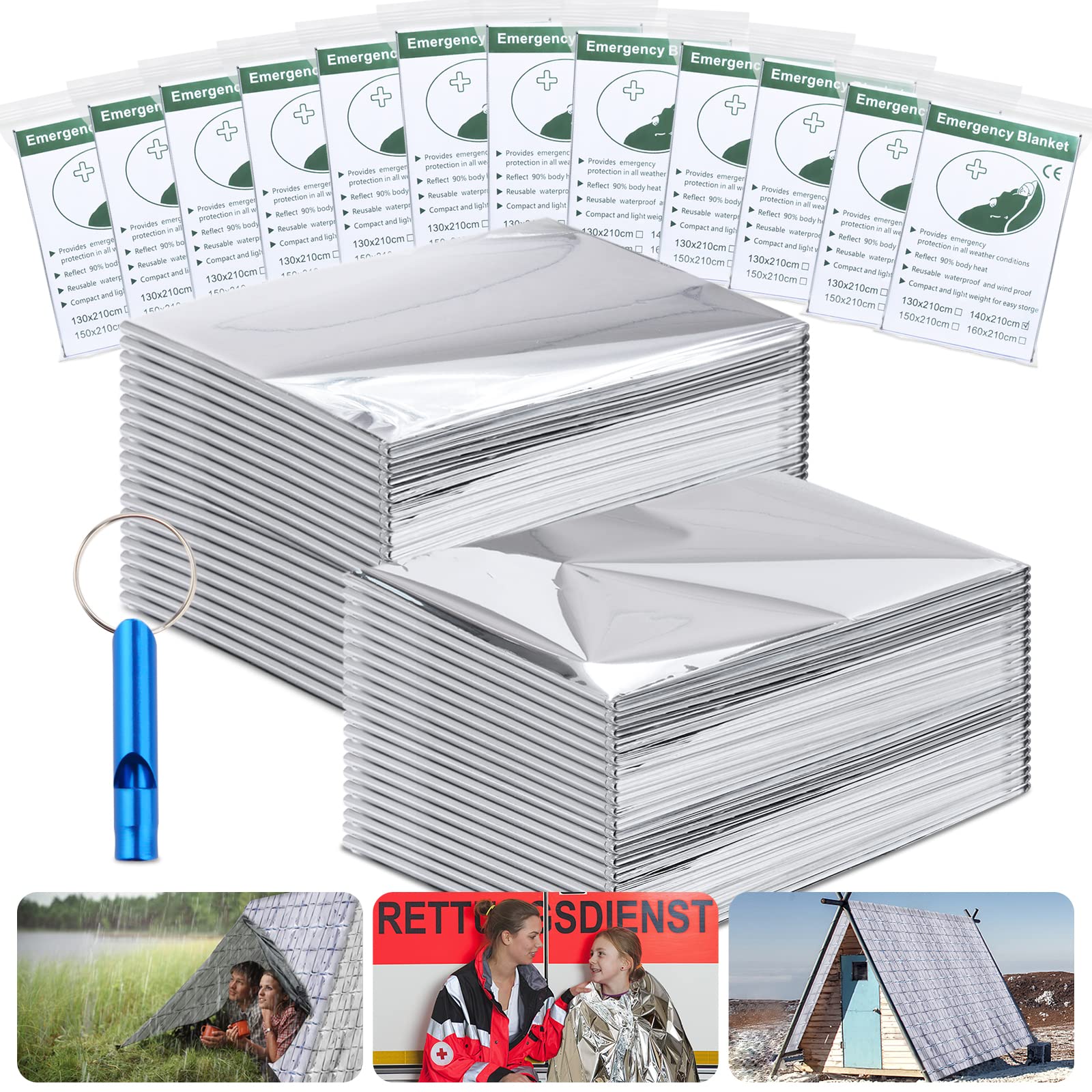 WINKIM Emergency Blanket, Thermal Foil Blankets First Aid (Large-12-Pack) Space Survival Blanket for Camping Hiking (210x140cm)