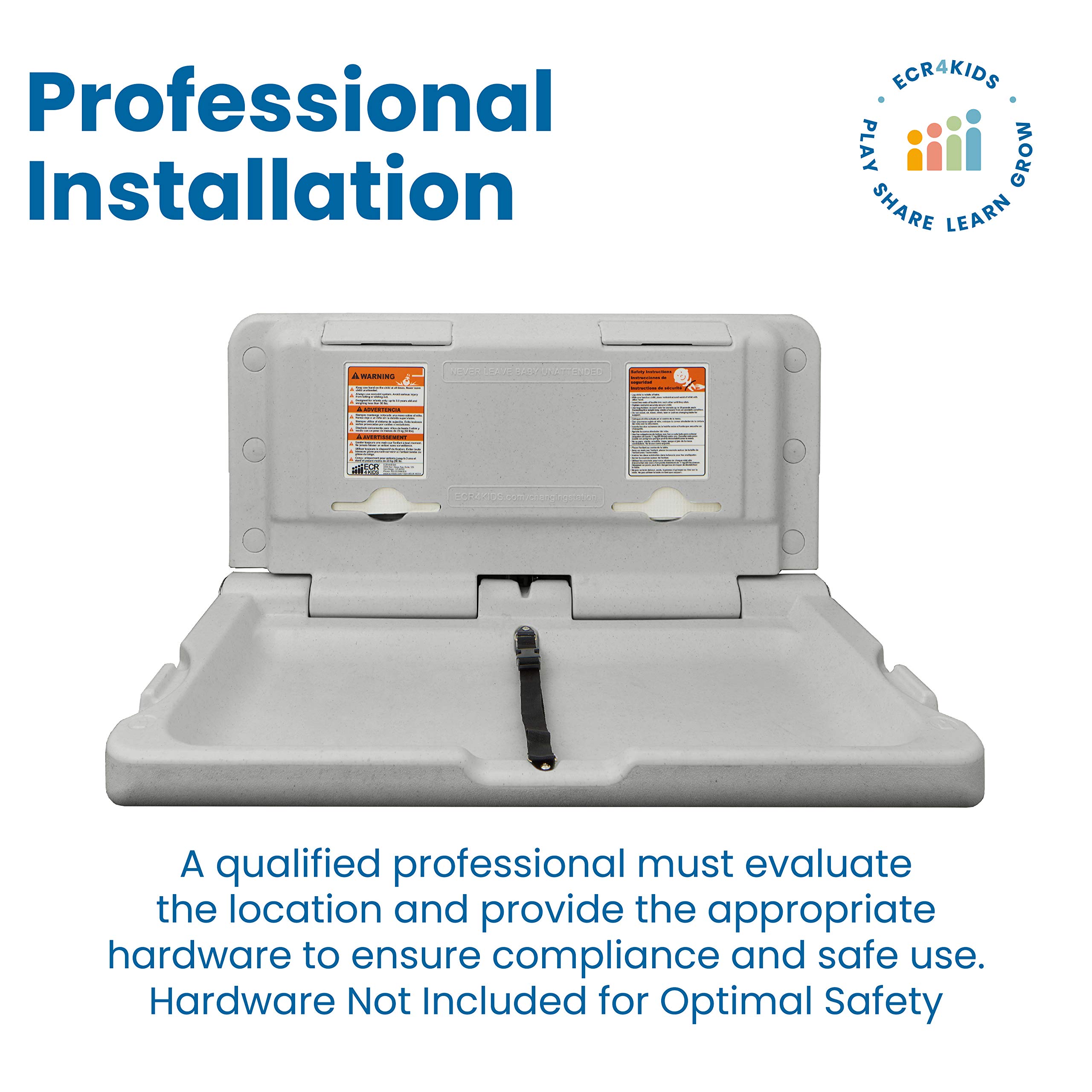 ECR4Kids Horizontal Wall-Mounted Changing Station with 500 Sanitary Liners, Baby Changer, Grey Speckled