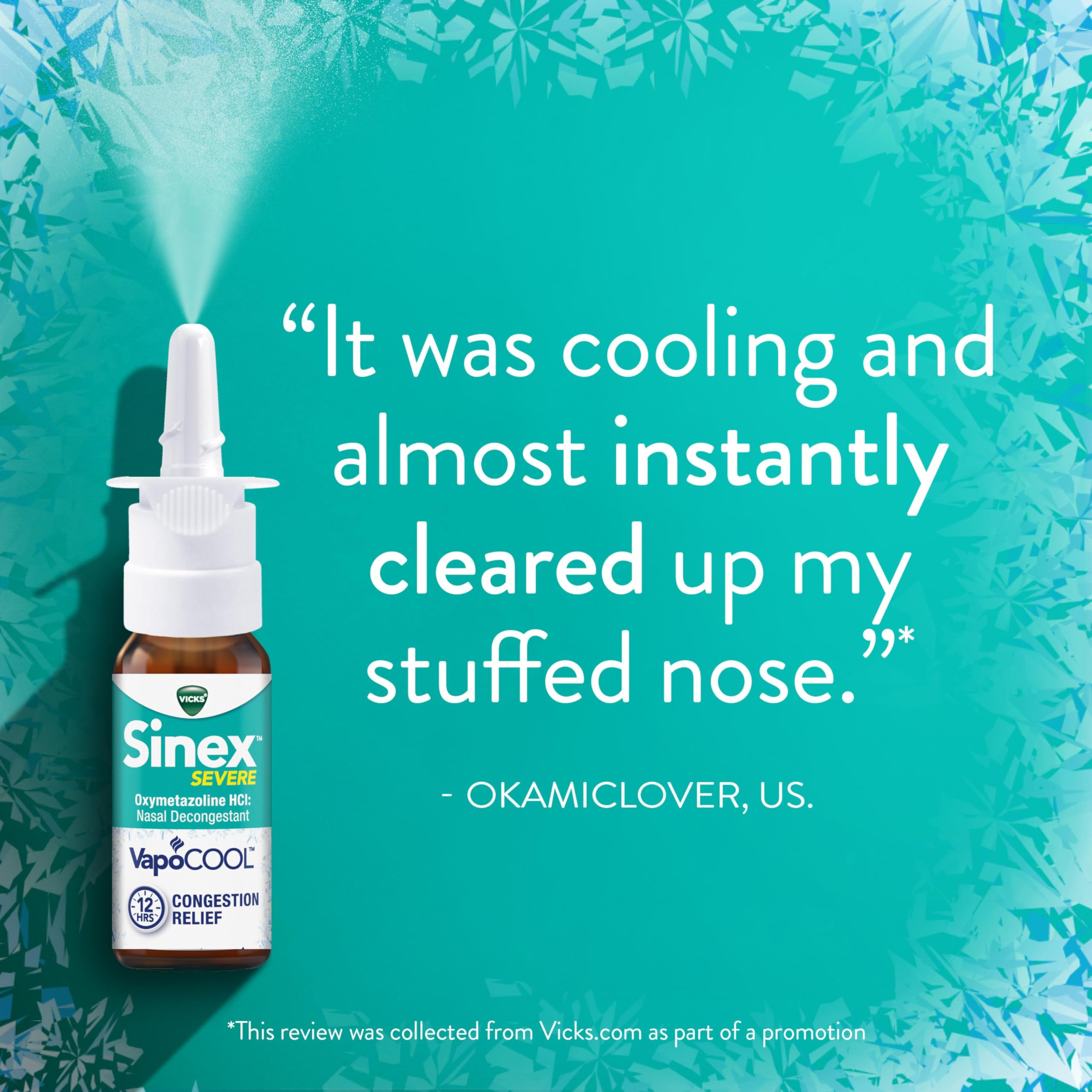 Vicks Sinex SEVERE Nasal Spray with VapoCOOL, Soothing Vicks Vapors, Decongestant Medicine, Relief from Stuffy Nose due to Cold or Allergy, & Nasal Congestion, Sinus Pressure Relief, 265 Sprays