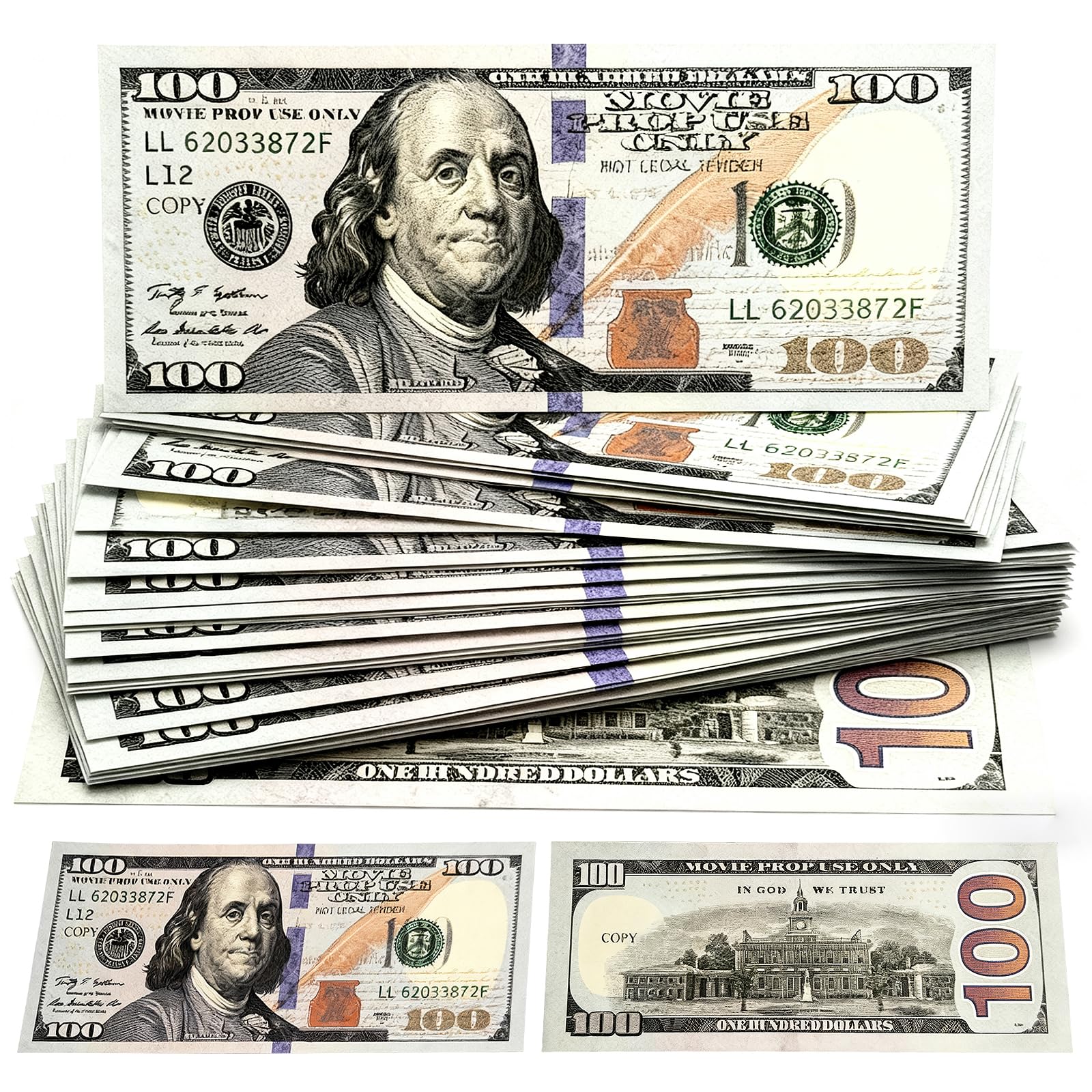 100 PCS $100 Prop Money, Fake Notes, 100 Dollar Bills for Advertising, Film Props, Prank, Birthday Party Play Board Games, For Movies, Advertising, Play, Party, Supreme, Fancy Dress, Casino Games