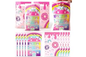 GAOFANWAIㅤ GaofanWai 50PCS Cat House Party Favor Bags for Kid Boy Girl, Cute Cartoon Cat Theme Candy Gift Plastic Bag Bulk with Handle, Cartoon Dollhouse Theme Goodies Bag for Birthday Party Supplies Baby Shower