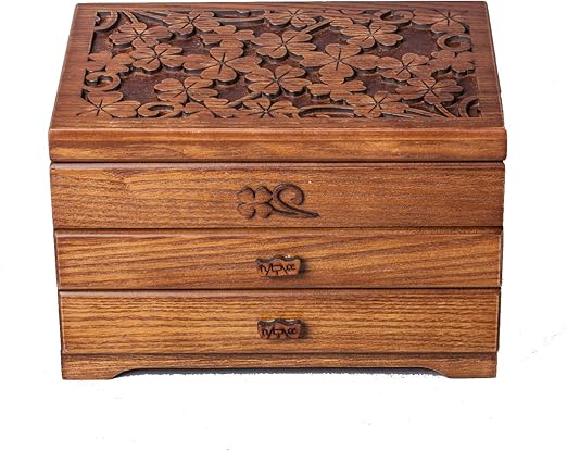 Amazon Com Hyt Clover Carved Wooden 3 Layer Jewelry Box Archaize Home Kitchen