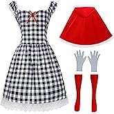 Women Cindy Lou Cosplay Costume Santa Plaid Dresses Red Hooded Cape Cloak with Socks Christmas Lou Who Dress Outfits