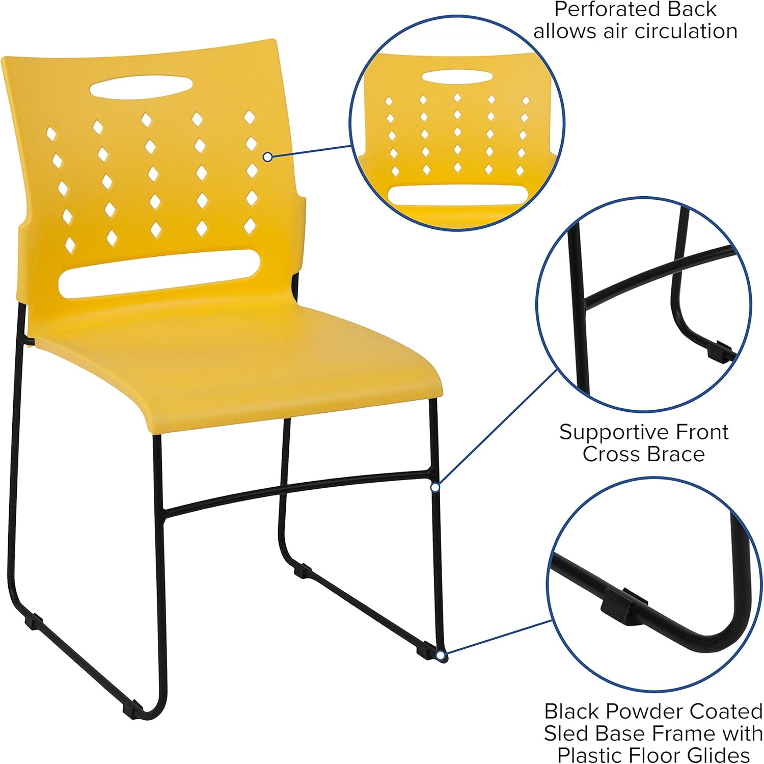 Flash Furniture HERCULES Series 881 lb. Capacity Yellow Sled Base Stack Chair with Air-Vent Back: Furniture & Decor
