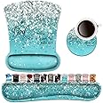 Keyboard Wrist Rest Pad and Ergonomic Mouse Pad Wrist Support Set Psalm 46:5 God is Within Her, She Will Not Fall Blue Glitter for Gaming, Office, Comfortable and Pain Relief with Coaster Set