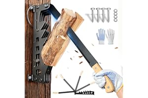 VDSFAND Wall Mounted Kindling Splitter Fire wood Kindling Splitter Metal Manual Fire Wood Kindling Splitter with Wooden Handle Heavy Duty Log Splitter Wood Splitter for Soft Wood Indoor&Outdoor (Black)