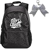Braful Glitter Cheer Backpack with 1 Bow Keychains - Large Sparkle Cheerleading Bags Cheerleaders Gift for Cheer Team(Black)