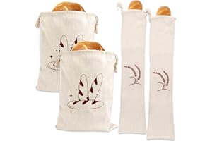 Augshy 4 Packs Linen Bread Bags Ideal for Homemade Bread Unbleached Reusable Bread Storage Bakery & Baguette 12.5 X 16 In, 2-