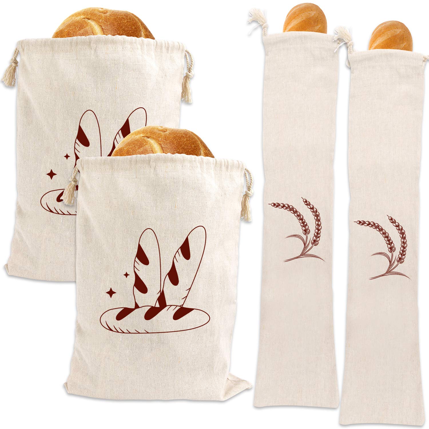 Photo 1 of Augshy 4 Packs Linen Bread Bags for Homemade Bread, Unbleached, Reusable Bread Storage Bakery & Baguette