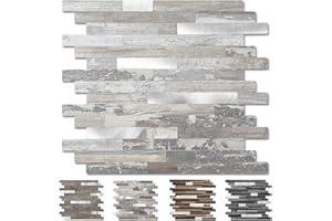 Yipscazo 20 - Sheet Peel and Stick Wood Metal Tile Backsplash, Stick on Tiles for Backsplash Kitchen, Bathroom, Laundry Room, Camper, Fireplace (12'' X 12'', Rustic)