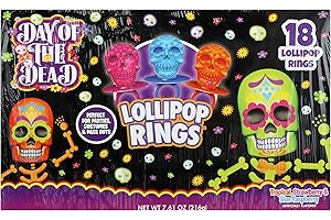 FLIX CANDY Halloween Day of the Dead Sugar Skull Lollipop Rings,7.61 ounce, Box of 18