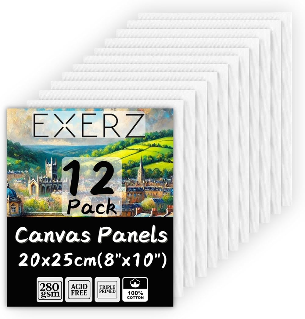 Exerz Canvas Panels 20x25cm 12pcs 100% Cotton 280gsm Triple Primed