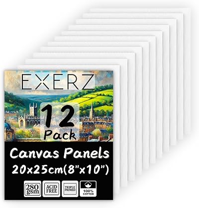 Exerz Canvas Panels 20x25cm 12pcs 100% Cotton 280gsm Triple Primed