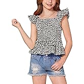 BesserBay Girls Summer Ruffle Cap Sleeve Square Neck Tank Top Peplum Hem Smocked Cute Babydoll Blouse 5-14 Years