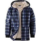 ZITY Heavy Thick Hoodies for Men Plaid Flannel Warm Sherpa Fleece Lined Winter Full Zip Up Coat