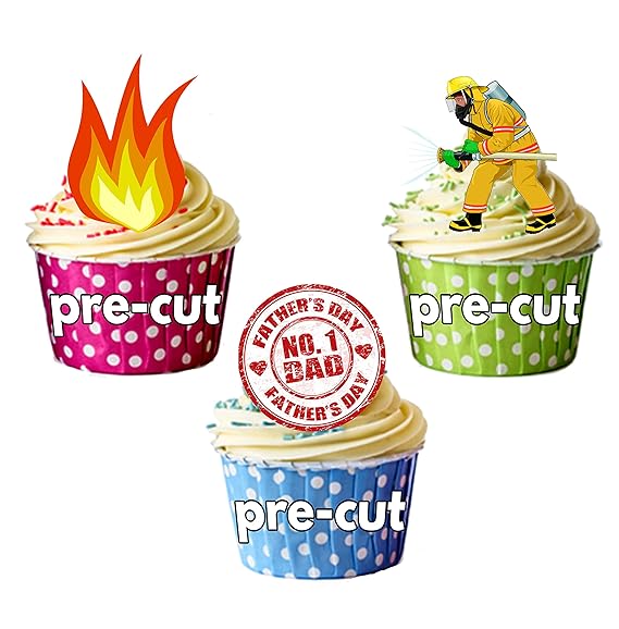 Vater 's Day Feuerwehr Kuchen Dekorationen – essbar Stand-up Cup Kuchen Topper (Pack von 12)