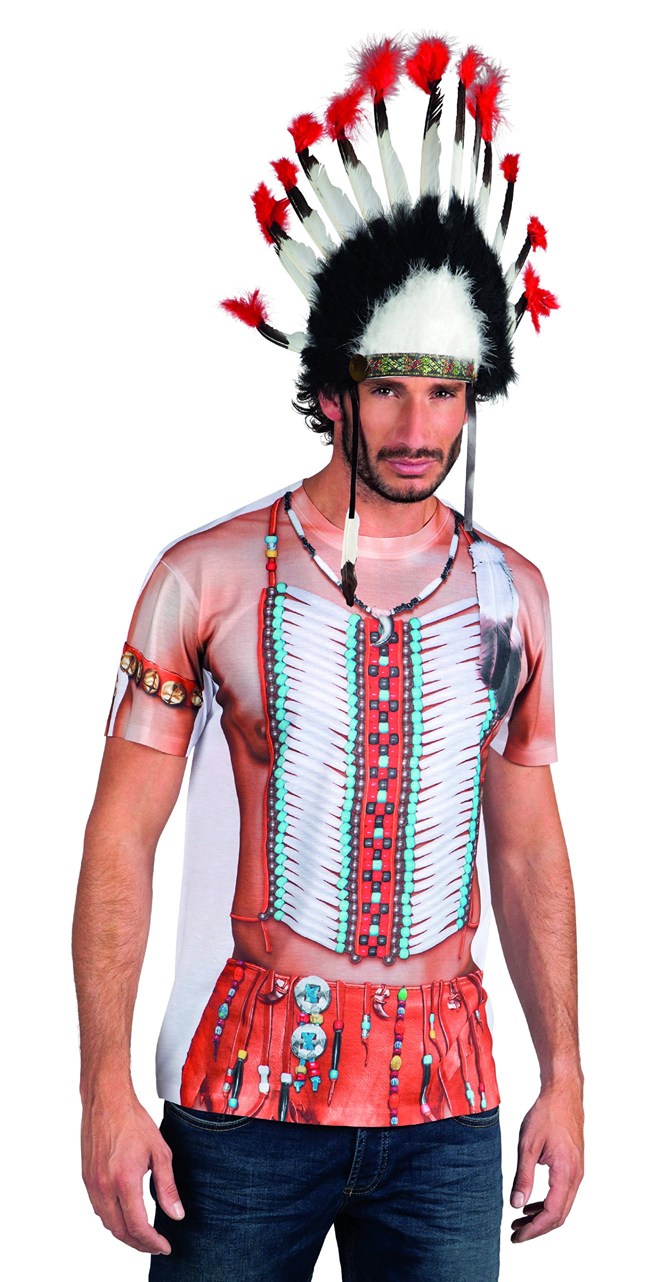 Boland - Photo realistic Indian shirt, costumes for adults, T-shirt with motif print, costume, carnival, theme party