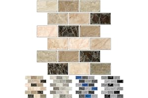 URCOLOR 10-Sheet Kitchen backsplash Tiles Peel and Stick, 12"x12" Back Splashes for Bathroom Yellow Brown Marble Look