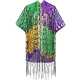 BOARDFEB Mardi Gras Shawl Scarf Gold Green Purple Poncho Outfits for Women Mardi Gras Party Masquerade Costume Accessories