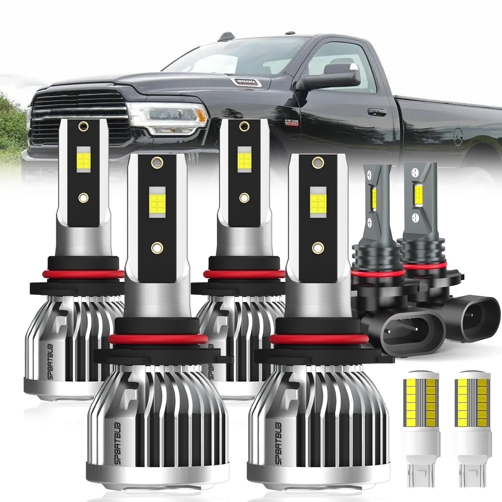 Photo 1 of SPBRTBUB For 2013 2014 2015 DODGE RAM 1500 2500 3500 With Projector light Bulbs, 9005/HB3/H10 + 9012 High/Low Beam + 9145/9006 Fog Lights Turn signal Lights Combo, 8-Pack
