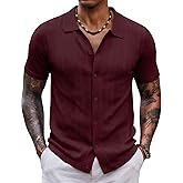COOFANDY Men's Knit Shirt Short Sleeve Button Down Shirts Vintage Casual Summer Beach Shirts