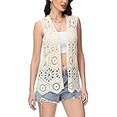 Anna-Kaci Crochet Vest Sleeveless Boho Lace Cardigan Stylish and Cute Cover Up