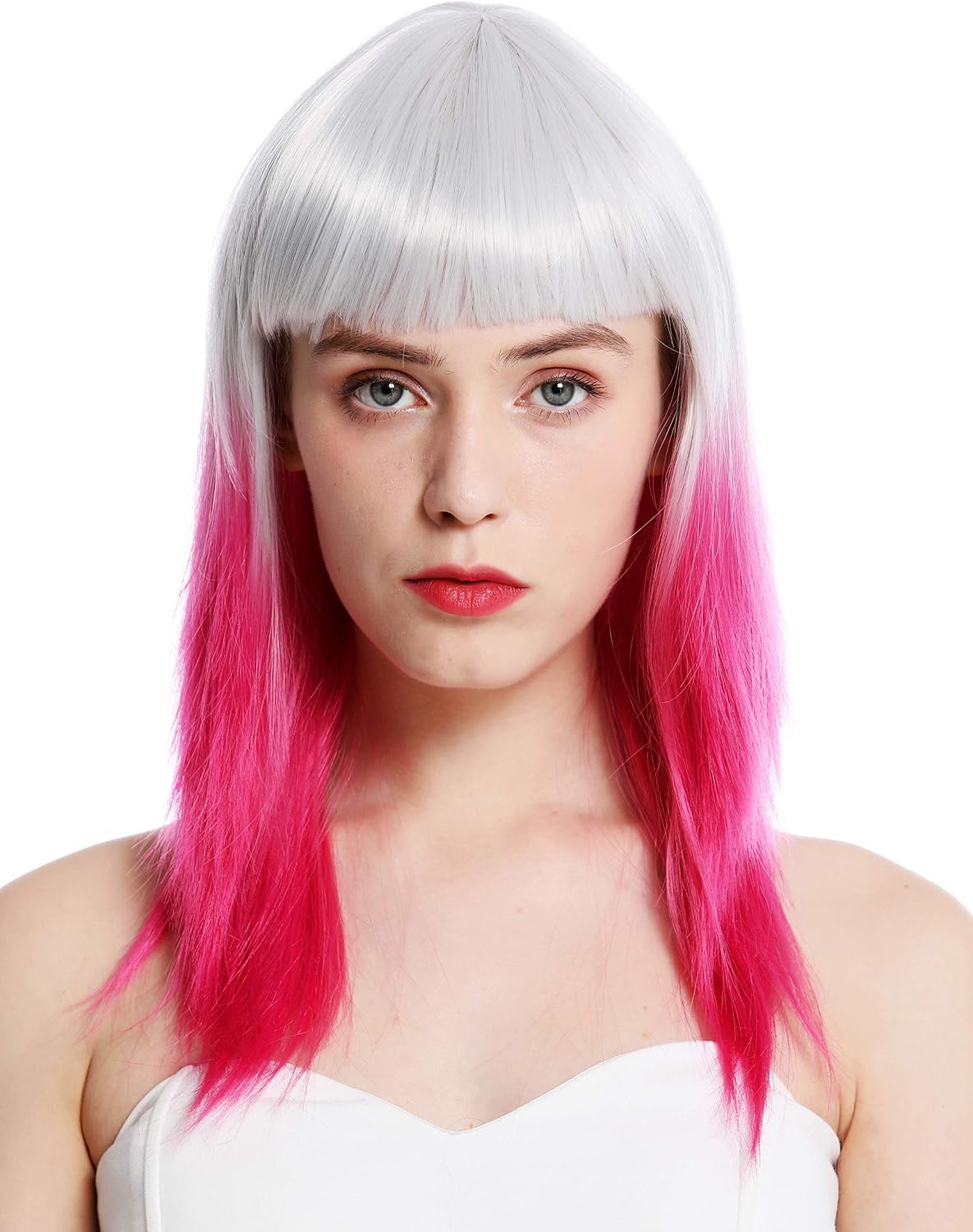 WIG ME UP, 8967-8CR60 women's quality wig cosplay long fringe sleek ombre mix light grey pink rose, Gray-pink mix (8CR60) - Image 3