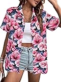 Women's Button Down Hawaiian Shirts Tropical V Neck
