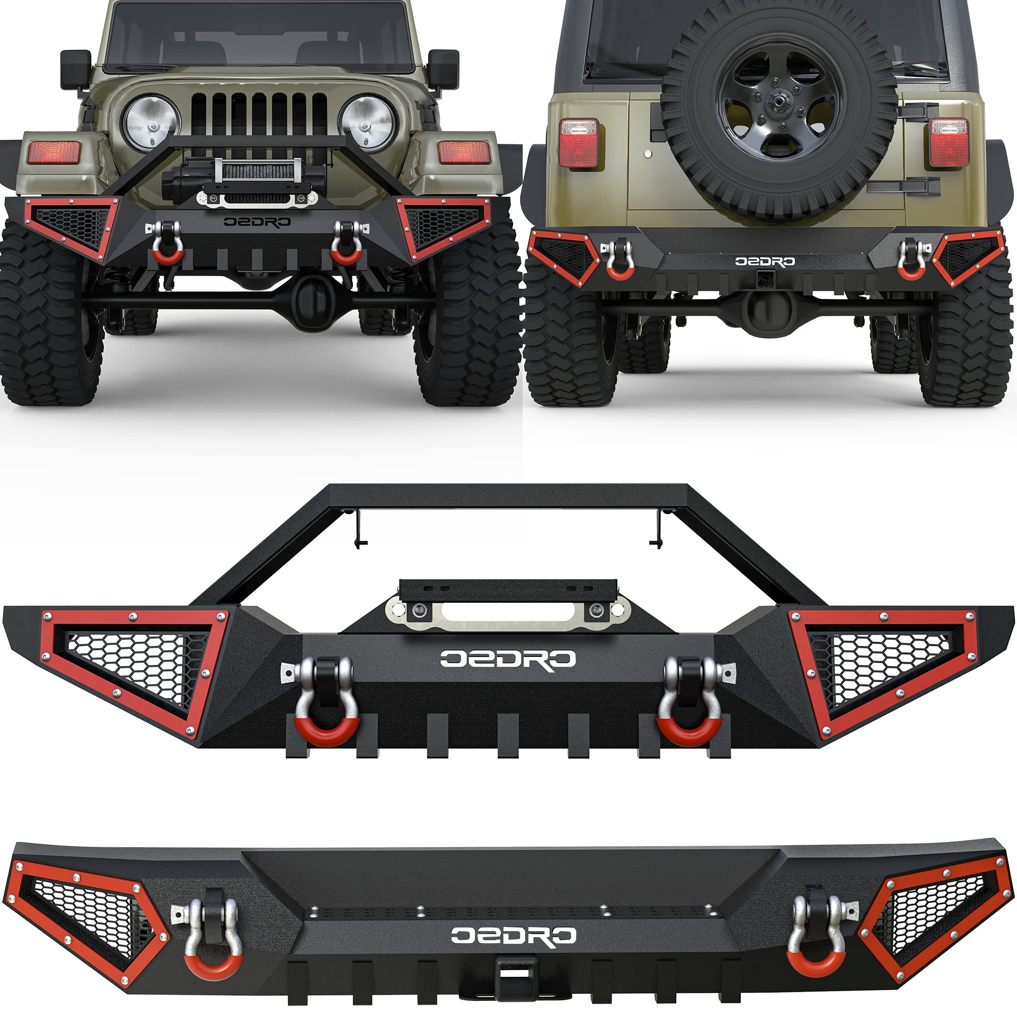 Photo 1 of ***REAR BUMPER ONLY*** OEDRO Full Width Rear Bumper Combo Compatible with 1987-2006 Jeep Wrangler TJ & YJ, Off Road Textured Back Bumper with Hitch Receiver & 2 x D-Rings