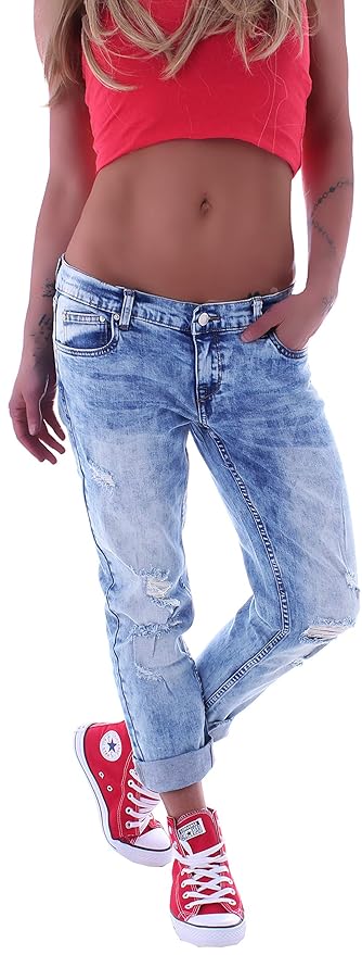 Style-Station Damen Boyfriend Girlfriend Hose mit Rissen Boyfriendhose Baggy Hüftjeans XS 34 S 36 M 38 L 40 XL 42