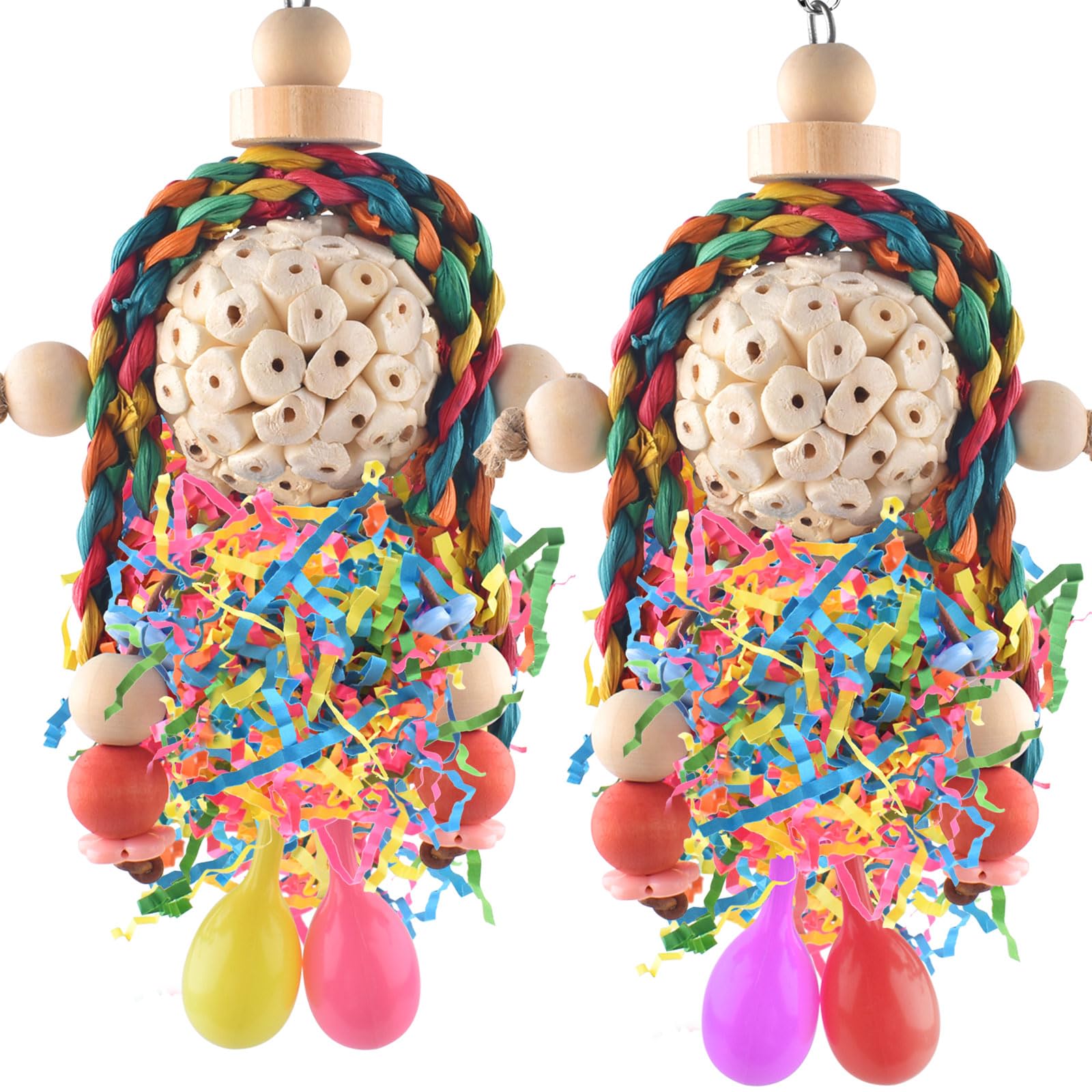 Photo 1 of Bissap Conure Toys, 2PCS Bird Parrot Foraging Shredder Hanging Toys Sola Balls with Sand Hammer for Small Parrots Parakeets Conures Cockatiels Love Birds Cage Toy