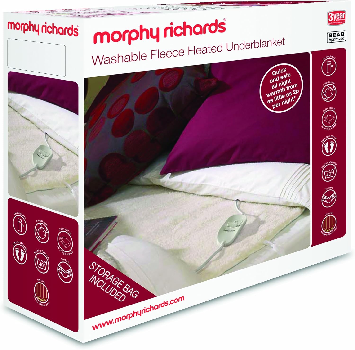 Morphy Richards 75180 Fleece Washable Electric Blanket Double Amazon