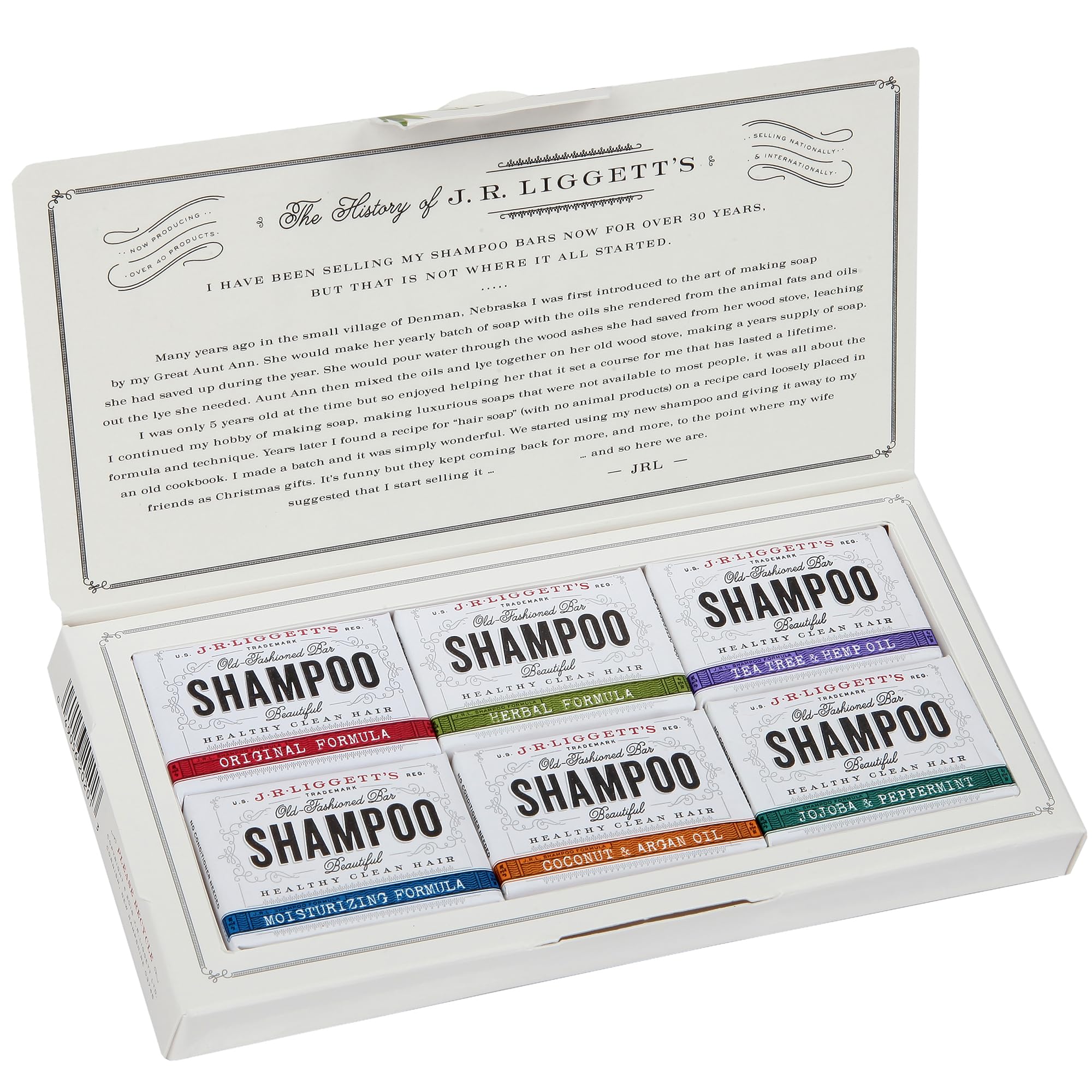 J·R·LIGGETT'S All-Natural 6 Variety Shampoo Bars .65oz. Sampler Pack, Support Strong and Healthy Hair-Nourish Follicles with Antioxidants and Vitamins-Detergent and Sulfate-Free, 6 Mini Shampoo Bars