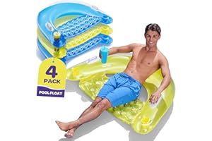 SEWANTA Pool Floats Adult Inflatable Chair Floats with Cup Holders & Handles - Happy Colorful Pool Floaties - Pool Float Comes in 2 Fun Colors, A Relaxing Floats for Swimming Pool.
