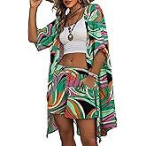 REDHOTYPE Womens Vacation Outfits Hawaiian Style 2 Piece Sets Long Cover Ups Half Sleeve Shorts Set Beach Dresses（S-XL）