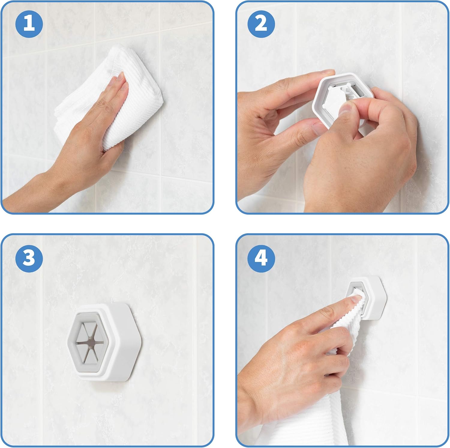 3M Self-Adhesive Towel Holder (Pack of 4) – Perfect for Hanging Face Towels, Body Towels or Robes. Wall Mounted Hook for Bathroom, Kitchen. Stick & Go Easy Installation - - 