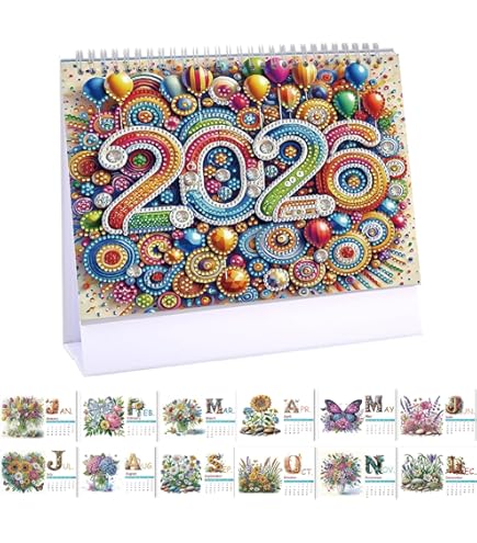 ダイヤモンドアート 2026 卓上カレンダー 毎月楽しみ！クリスタルビーズ Amazon.com: Diamond Art Calendar 2026
