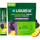 Liquid I.V. Hydration + Energy Electrolytes, BlackBerry Peach, 14 Count | Scientifically Formulated | Natural Caffeine | Crash-Free Energy | No Artificial Sweeteners | Non-GMO | Powder Drink Mix