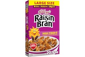 KELLOGG'S Kellogg’s Raisin Bran Breakfast Cereal, High Fiber, 28g Whole Grain, Large Size, 20.9 oz